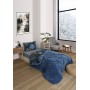 ETE HOMETEX TEK KİŞİLİK LÜX WELSOFT YORGAN SETİ MONESTERA İNDİGO 155X215CM 8696474231888